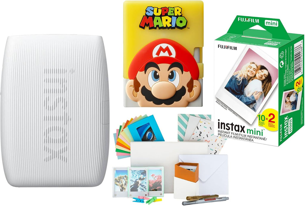 Fujifilm Instax Mini Link 3 Smartphone Printer with Super Mario Case (Clay White) Bundle with 20 Exposure Film and Accessories Kit (3-Items)