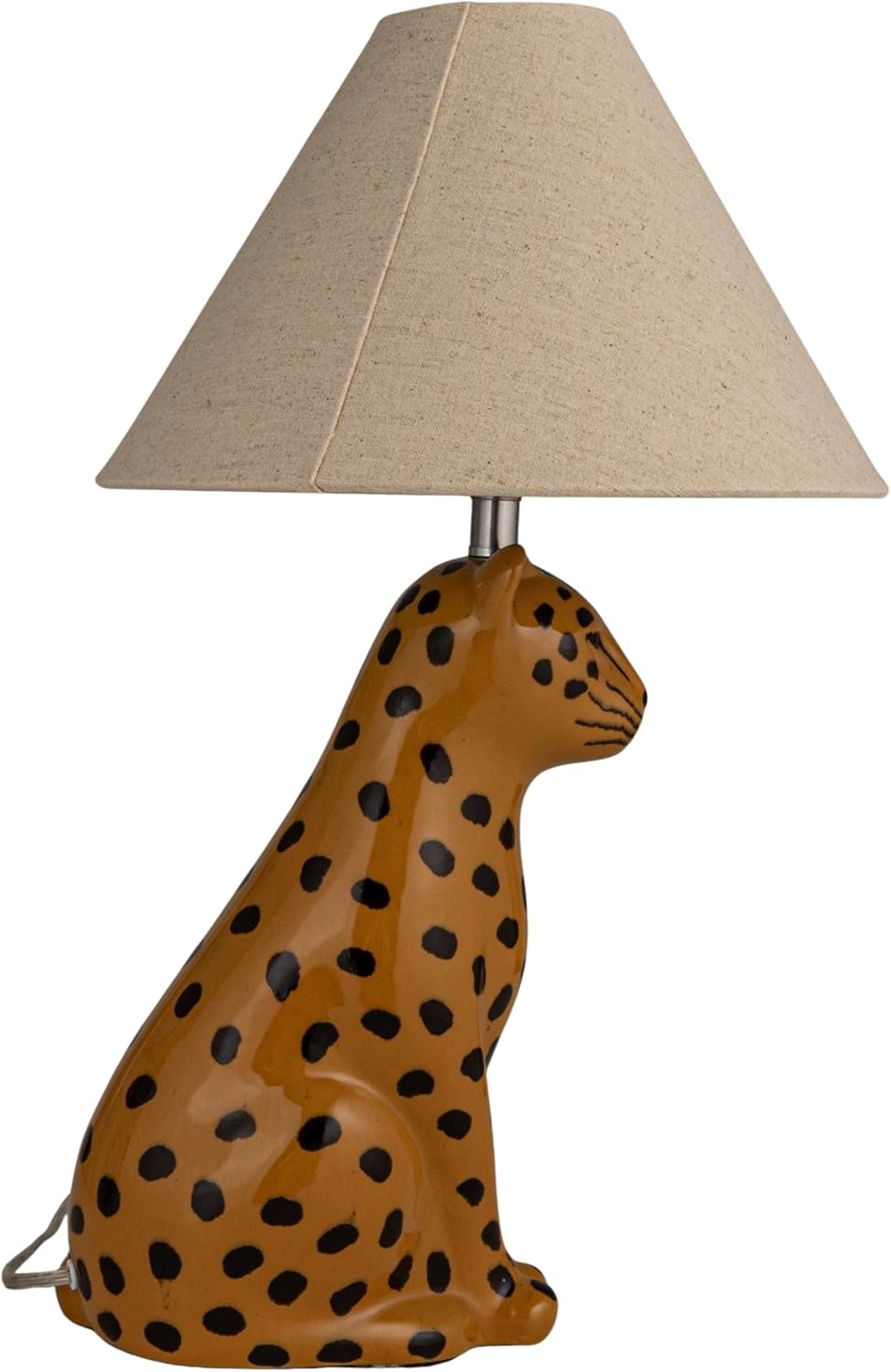 Creative Co-Op Ceramic Cheetah Table Lamp with Linen Shade and Inline Switch, Yellow and Black, Set of 2