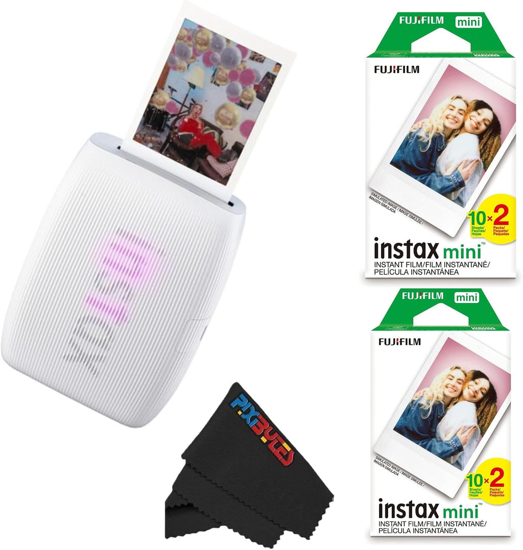 Fujifilm Instax Mini Link 3 Smartphone Printer with Instax Mini Films and Free Bonus Microfiber Cleaning Cloth... (Clay White, 2 x Twin Pack (40 Sheets))