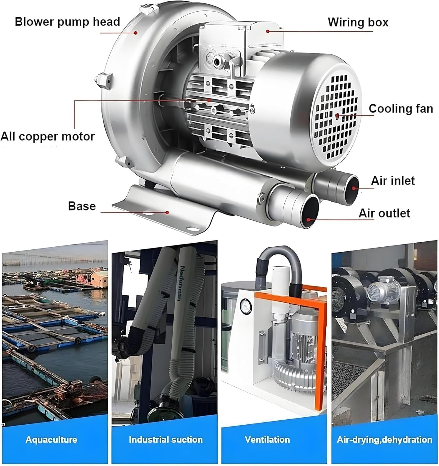 Regenerative Blower High Pressure Vortex Ring Blower Sewage Aeration Vortex Blower Single Phase Turbine Blower Aquaculture Vortex Air Blower Pump 0.16HP - 2.04HP Electric Air Pump(220V,120W)