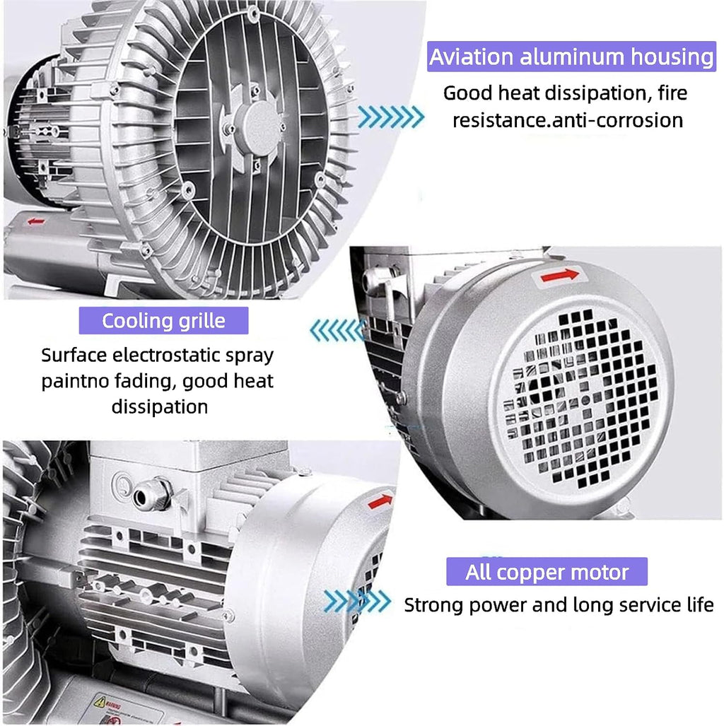 Regenerative Blower Single Phase,120W-1500W Vortex Ring Blower, High-Pressure Industrial Vacuum Pump,110v 60hz High Pressure Strong Centrifugal Fan for Air Blowing Or Suction (370W)