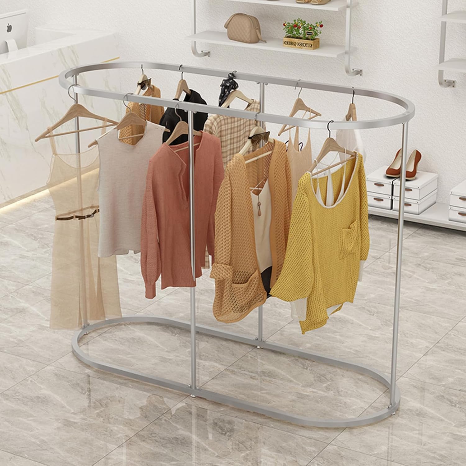 Floor Standing Clothes Hanging Rack, Commercial Round Clothes Rack, Freestanding Hanger Organizer, lothes Boutique Display Racks Display Racks for Hanging Clothes,Gold