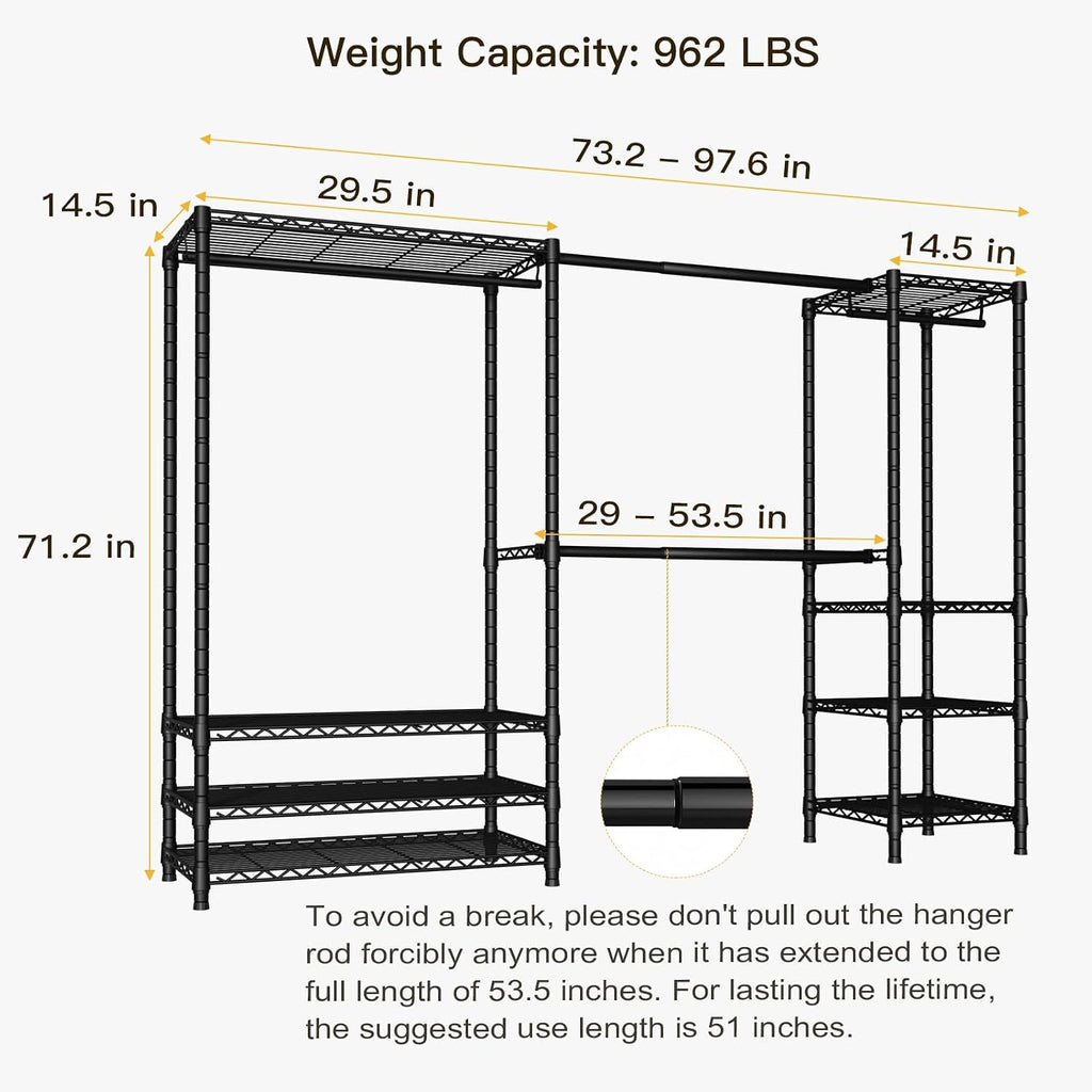 Ulif E11 and E7 Garment Rack Bundle, Metal Freestanding Clothes Rack and Closet Storage Organizer System with Shelves and Expandable Hanger Rods, Closet System Wardrobe for Hanging Clothing