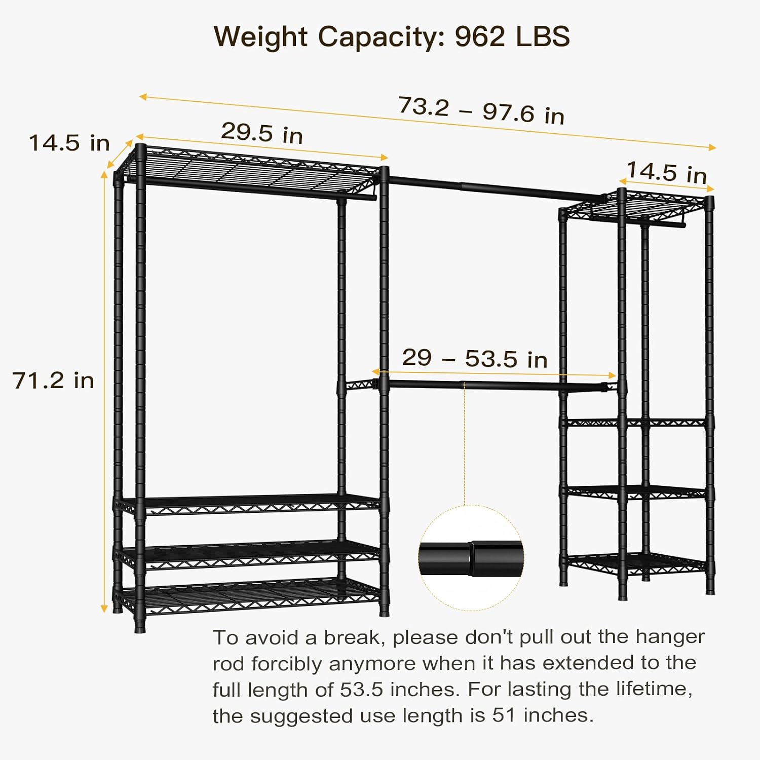 Ulif E11 and E7 Garment Rack Bundle, Metal Freestanding Clothes Rack and Closet Storage Organizer System with Shelves and Expandable Hanger Rods, Closet System Wardrobe for Hanging Clothing