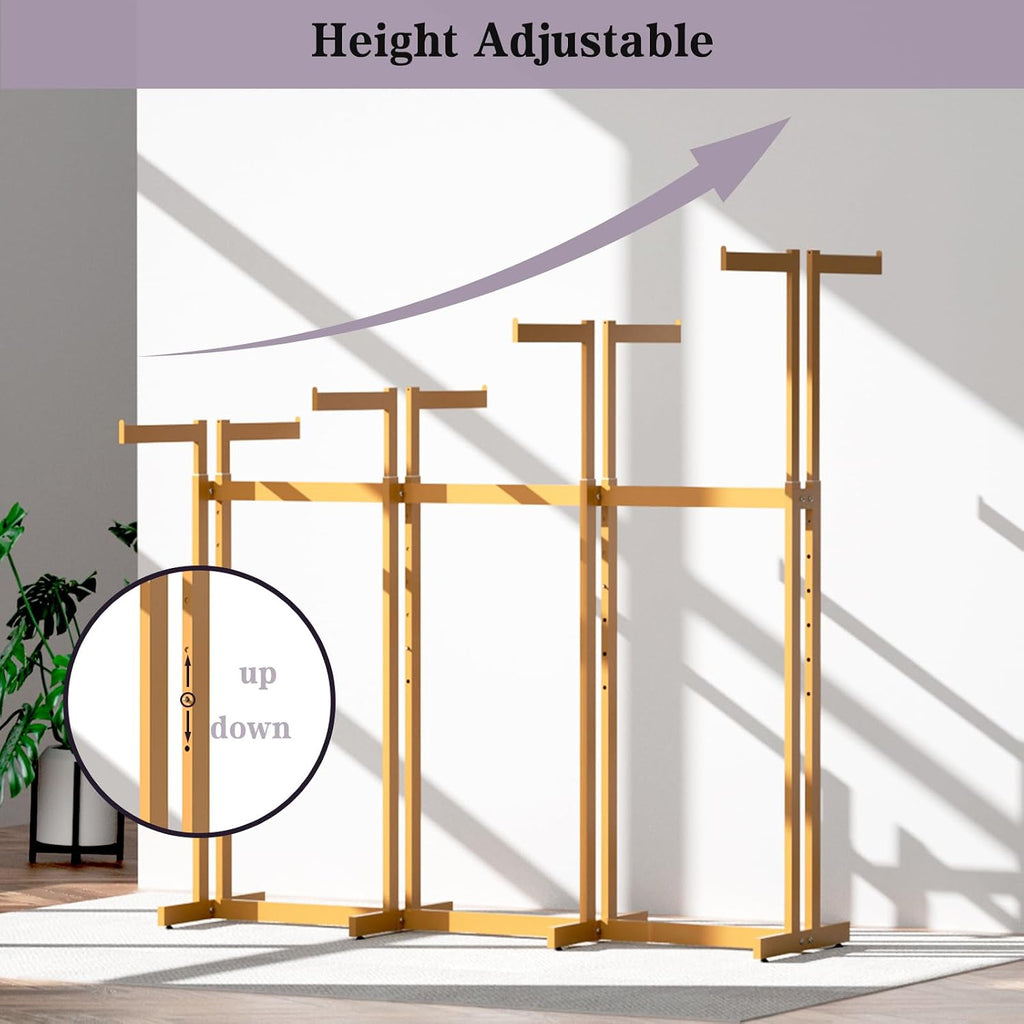 Retail Clothing Rack - for Hanging Clothes - Rolling Metal Garment Racks Heavy Duty, Gold Commercial Clothing Display Rack with Wheels, Tall Sturdy Stand Clothing Racking (8 Arm,Gold)