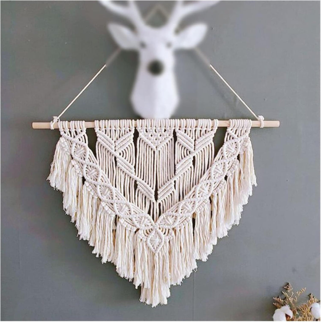 Tapestry Macrame Wall Hanging Hand-Woven Pendant Woven Tapestry Bohemian Crafts Room Decoration (Beige 80x60cm)