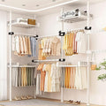 Heavy Duty Garment Rack - Telescopic Coat Hanger with Tray, Height Adjustable Clothes Tidy Rail for Closet Organization