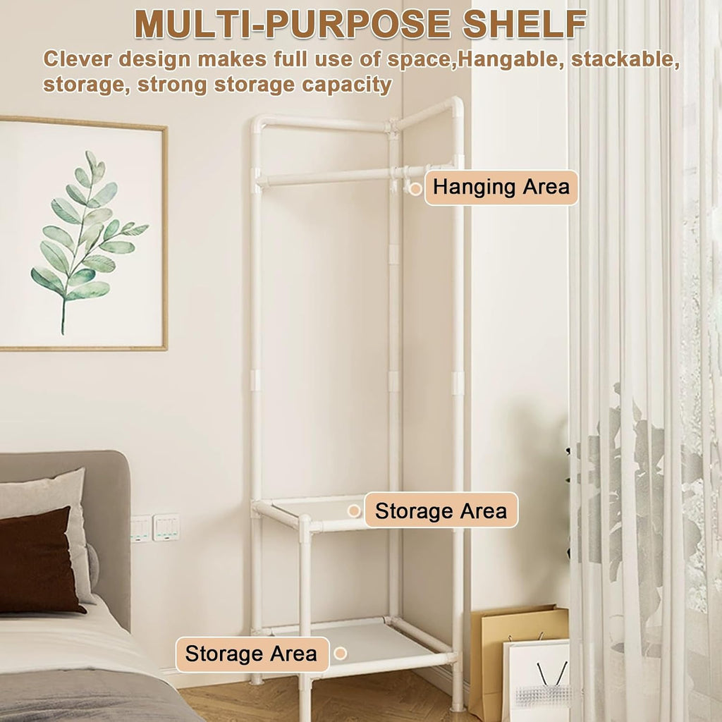 Coat Racks Free Standing,Garment Rack with Shelves,25mm Thicker Tube Diameter, Large Capacity Storage, with Double Shelves,can Be Used in The Bedroom,Entrance Hall,Living Room(Black)