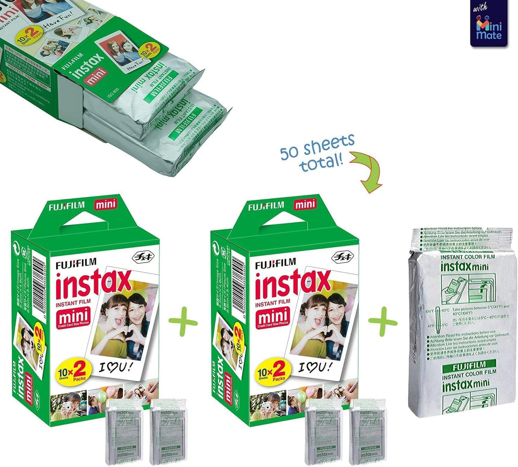 Fujifilm Instax Mini 12 Camera (Clay White, w/Extra Film (80 Sheets) + Travel Kit)