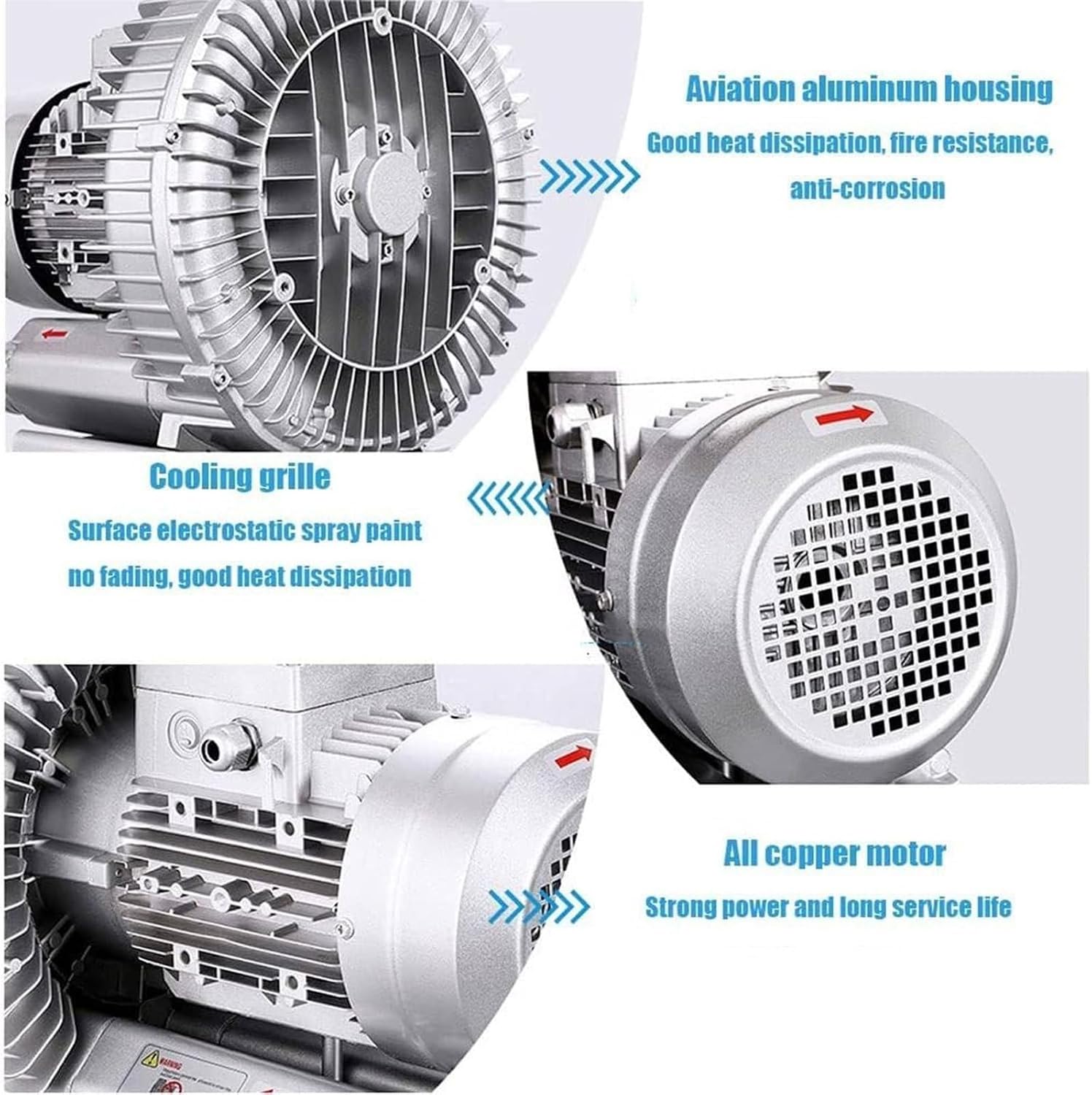 Regenerative Blower 120W-1100W High-Pressure Industrial Vacuum Pump for Air Blowing Or Suction, Sewage Aeration Vortex Blower, Single Phase,Low Noise(180W/0.24HP)