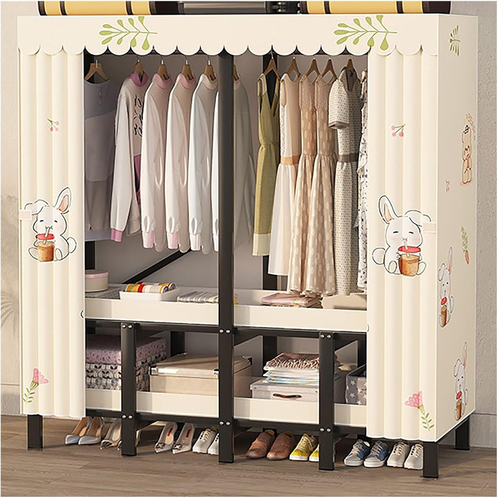Foldable Wardrobe Closets For Hanging Clothes, Heavy-Duty Garment Rack With Cover, Folding Metal Clothing Racks, Organizer Enclosed Armoires For Bedroom(96cm/37.8in)