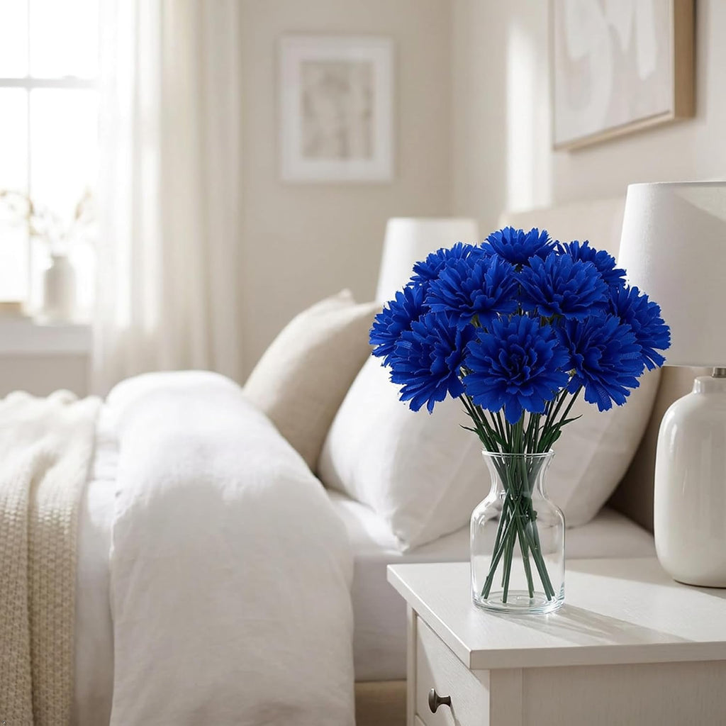 Larksilk 1000 Pack Royal Blue Carnations Artificial Flowers, Silk Heads | Bulk 1000 royal blue silk carnation heads on 5in wired stems for wedding centerpieces, bouquets & DIY crafts