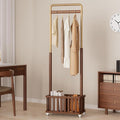 Taitiy Clothes Rack Solid Wood Coat Rack, Metal and Solid Wood Combination Clothing Rack with Wheels for Entryway, Bedroom, Living Room, Coat Racks Freestanding for Hanging Clothes Garment Scarf