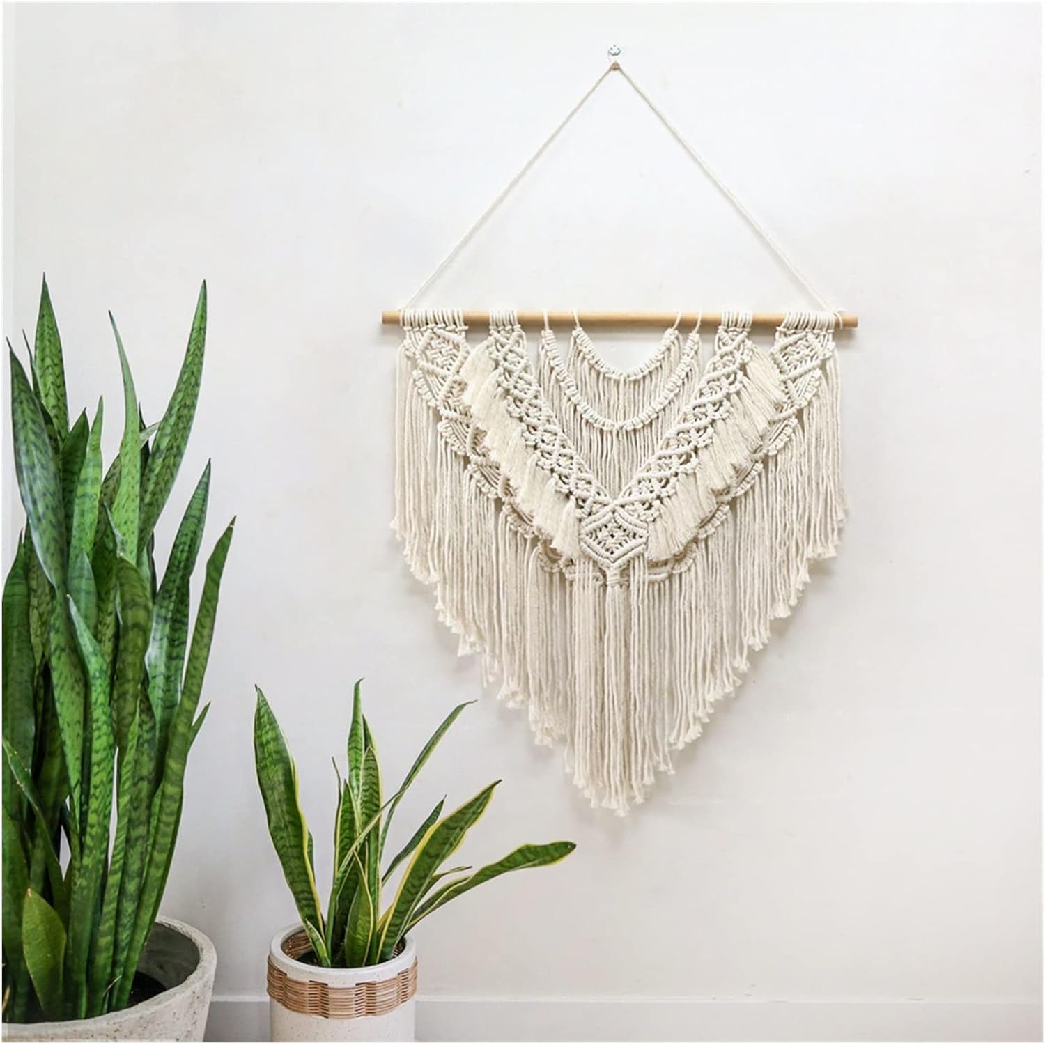 Tapestry Macrame Wall Hanging Bohemian Cotton Weave Artwork Tassel Tapestry Used for Bedroom Living Room Decoration (Beige 70x75cm)