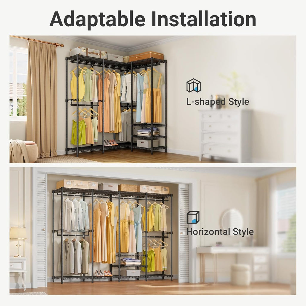 VIPEK L40 Plus Garment Rack L Shaped Clothes Rack for Corner, Freestanding Portable Wardrobe Closet Heavy Duty Clothing Rack for Hanging Clothes, 60.6'L x 45'W x 76.4'H, Load Capacity 1300LBS, Black