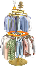 Round Clothes Rack, Childrens Clothing Display Circular Clothes Rack, Rotatable Black Tier Rack with Retail Display Table, Round Garment Rack Kids Clothing Display for Boutiques (GOLD, 55.1'/140cm)
