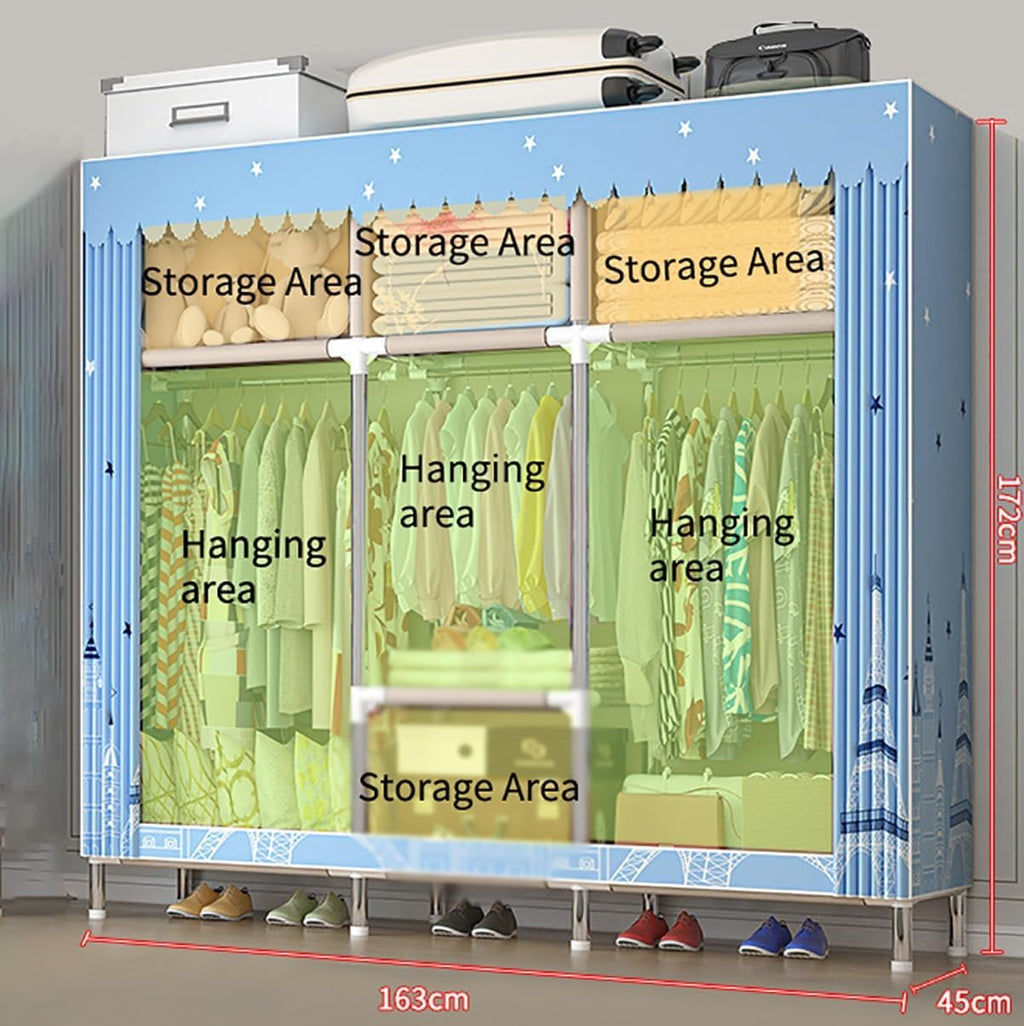 Portable Wardrobe Closet for Bedroom Metal Garment Rack for Hanging Clothes Organizer Storage with Cover (Color : D, Size : 163x45x172cm)