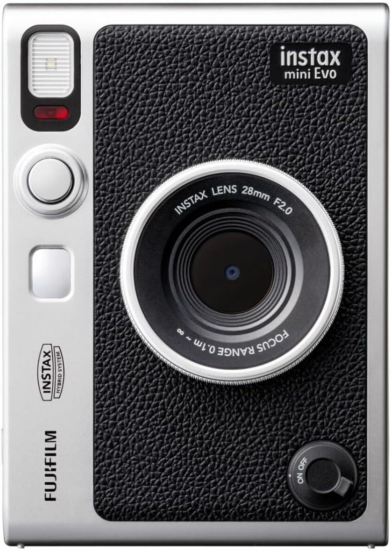 Fujifilm Instax Mini EVO Hybrid Digital/Instant Film Camera with Instax Mini Twin Film Pack (20 Exp) + Photo Box, Frames and Postcard Set Bundle