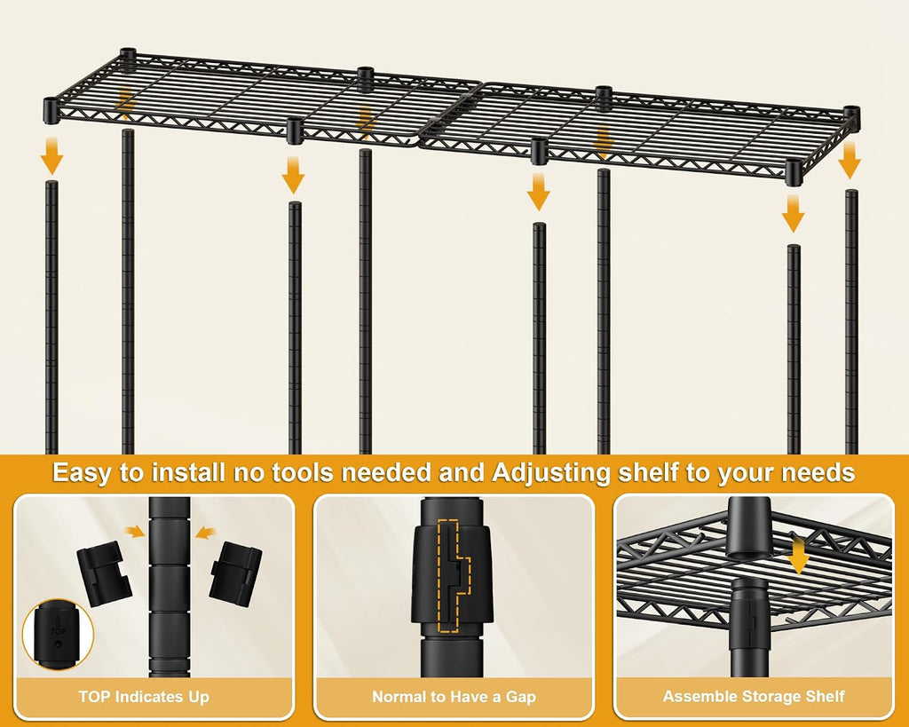 ULIFHOME E14 Heavy Duty Clothes Rack，Freestanding Clothing Racks for Hanging Clothes，Adjustable Closet Organizers and Storage，Metal Garment Rack with Shelves 58' W x16 D x77 H，Load 860LBS，Black
