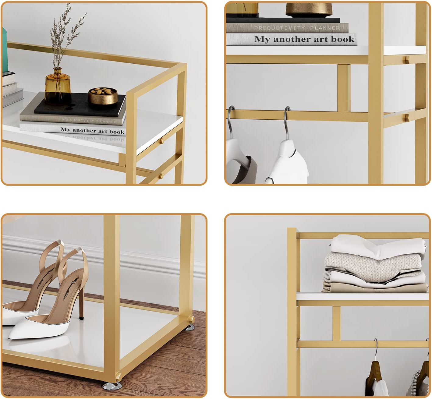 Heavy Duty Clothing Rack with Shelves for Hanging Clothing, Gold Metal Freestanding Garment Rack for Retail Display (47.24' L)