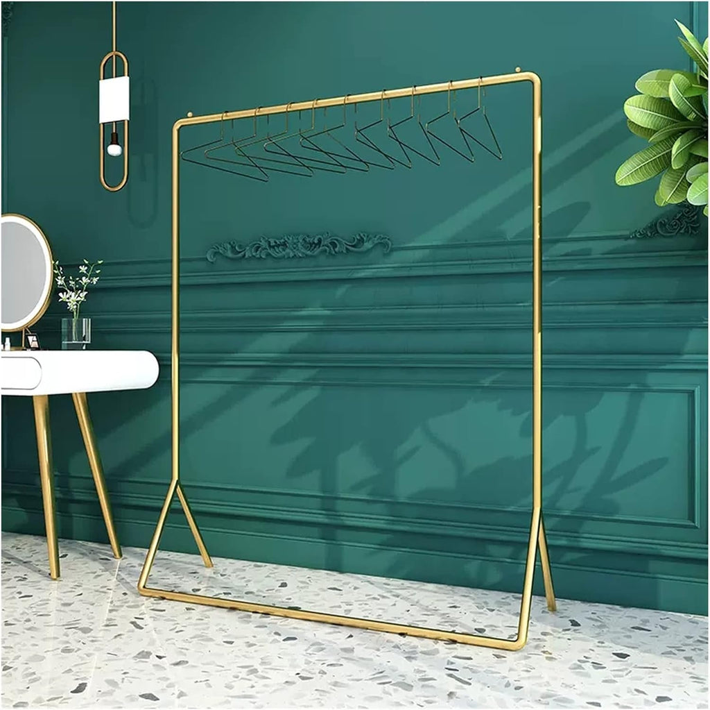 AEYSD-456 Adjustable Garment Rack Hanging Clothes Rack Flooring Bedroom Home Single Rod Drying Clothes Rack Indoor Small Coat Rack Standing Hanger(Gold,Medium)