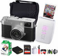 FUJIFILM X Half Premium Compact Digital Camera (Silver) Bundle with Fuji Link 3 Smartphone Printer (Clay White) + Instax Mini Film + 64GB Memory Card + Flexible Tripod + Cleaning Kit + More