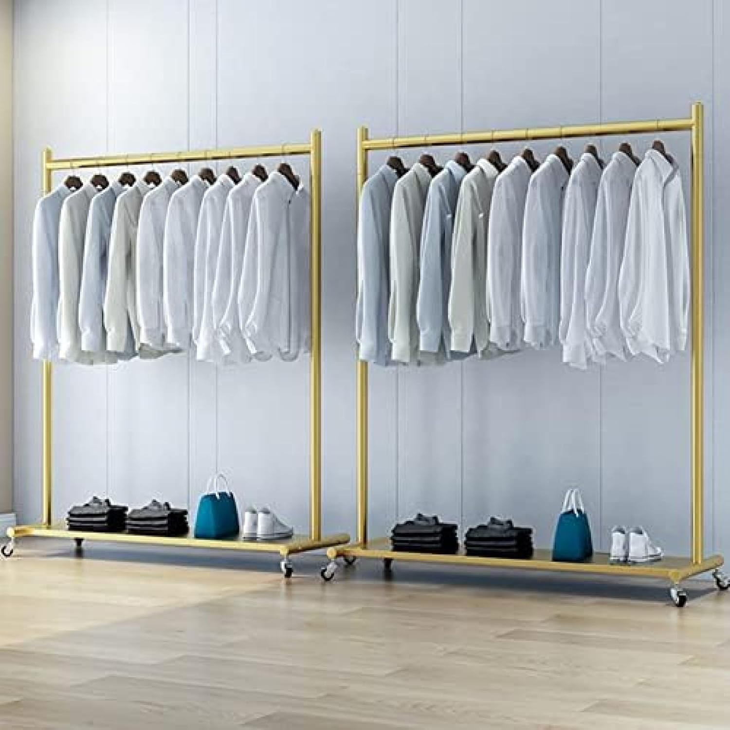 Garment Rack Modern Clothing Rack with Shelves On Wheels Commercial Grade Heavy Duty Metal Clothes Rails Freestanding Coat Rack for Bedrooms and Boutiques,Gold,120X40X165CM,Collector88