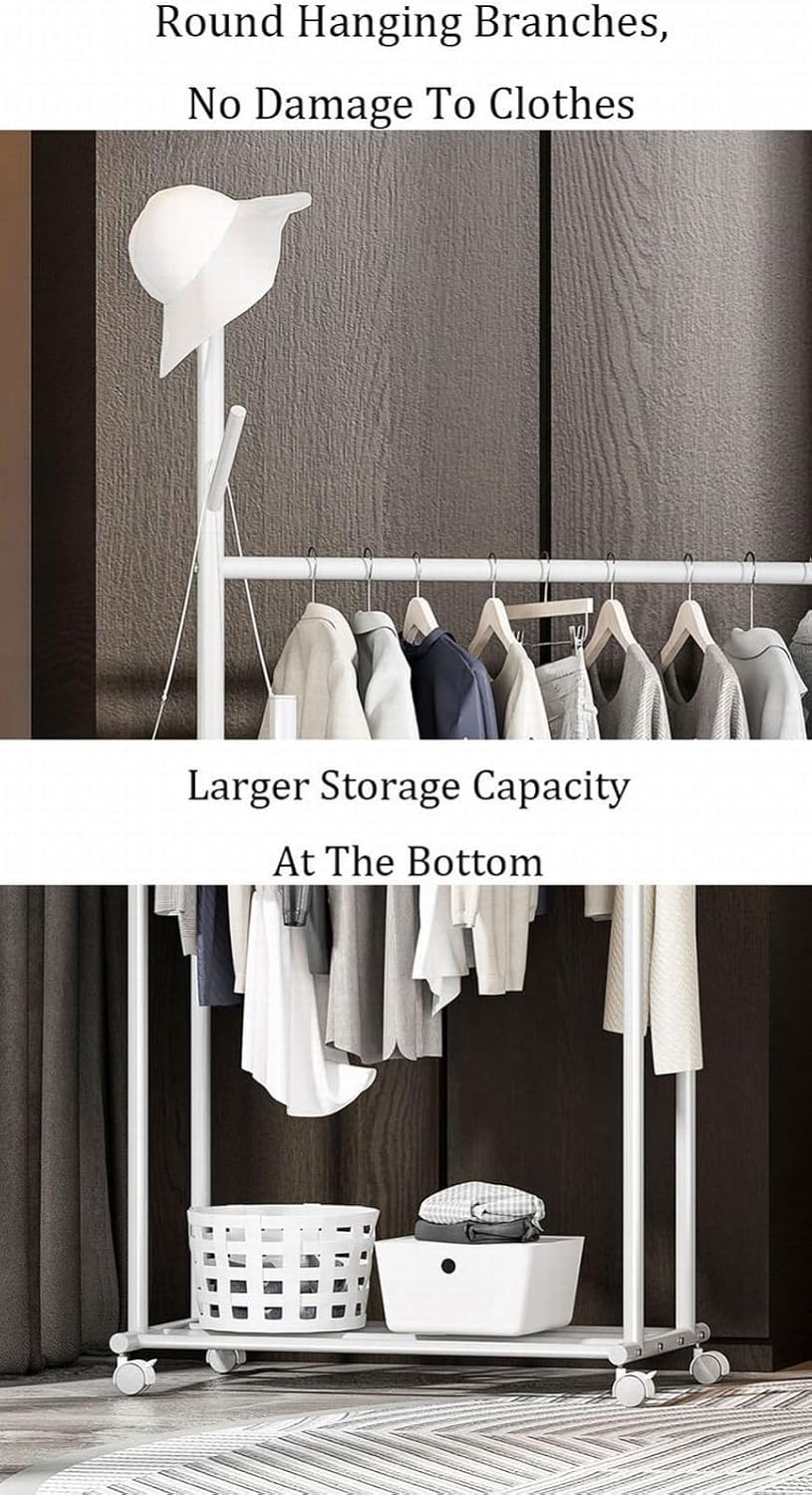 ELZEM Rolling Clothes Rack on Wheels, Double Rod Clothing Garment Rack,Hanging Clothes Organizer for Bedroom,Clothing Store, Hallway A