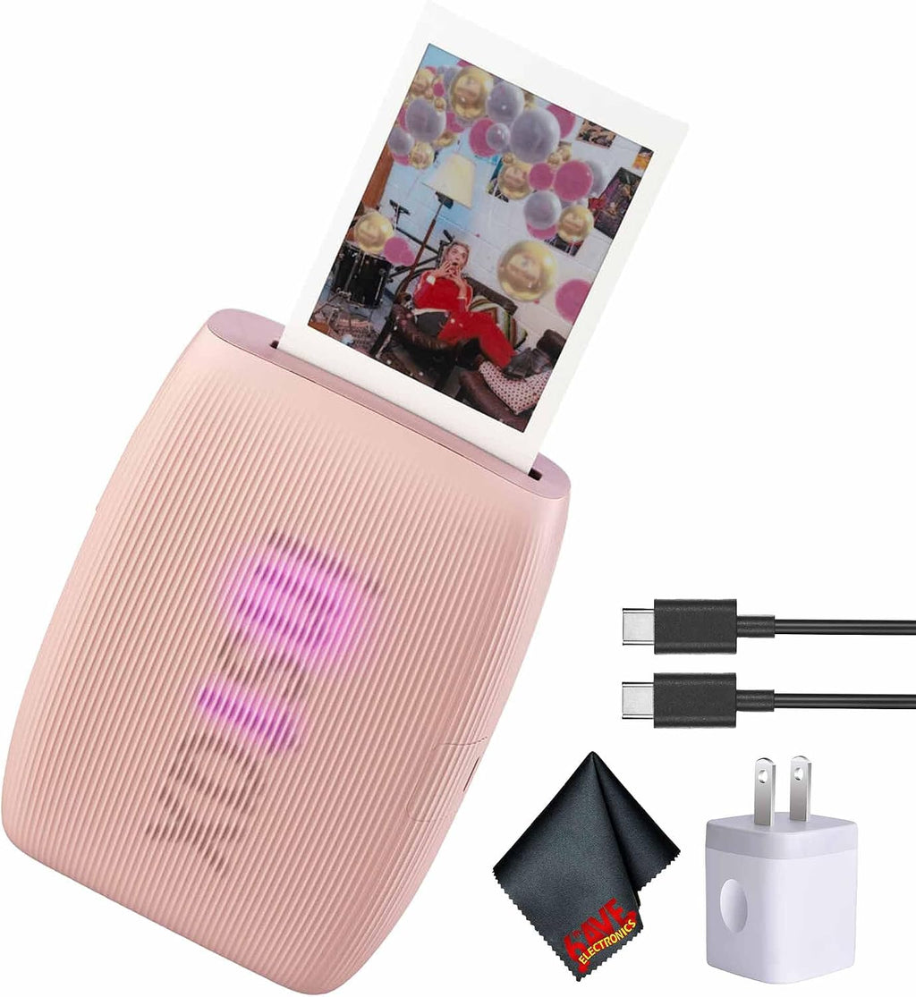 Fujifilm INSTAX MINI Link 3 Smartphone Printer (Rose Pink) Bundle with Microfiber Cleaning Cloth + USB Type C + USB Charging Adapter
