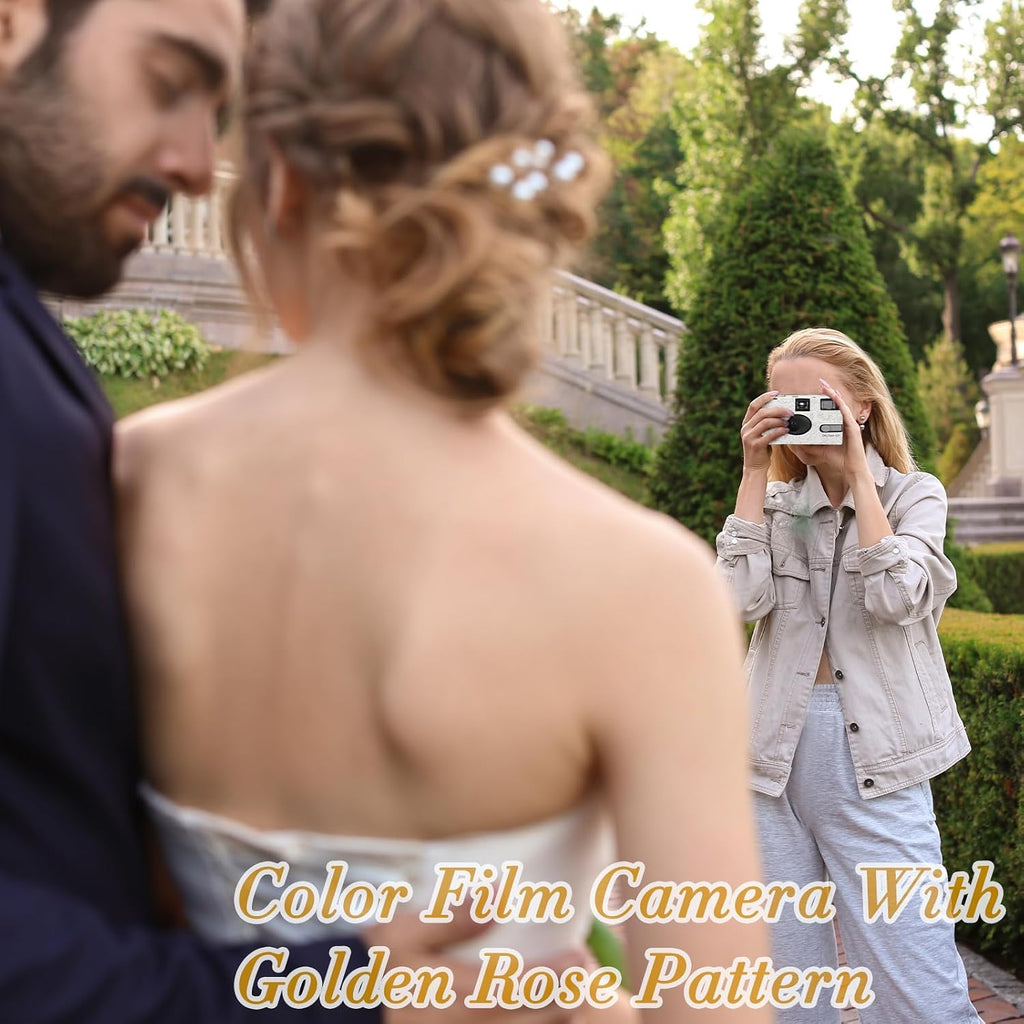 12 Pack Disposable Cameras Bulk for Wedding, Golden Rose Single-Use 35mm Film Disposable Camera with Flash, ISO 400 17 Exposures for Outdoor Travel Gathering Anniversary Birthday Party Supply