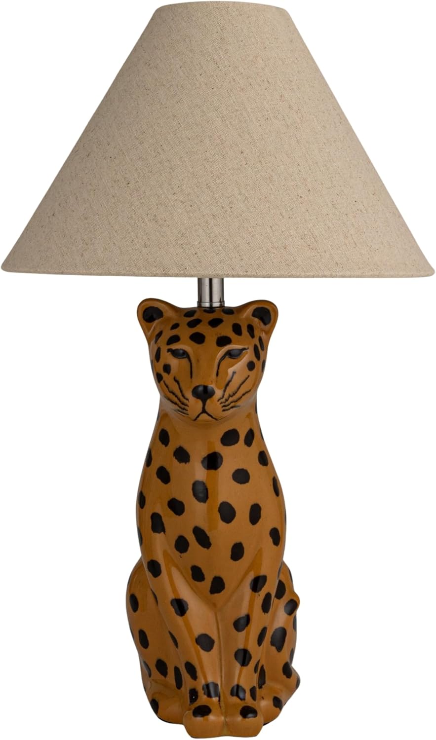 Creative Co-Op Ceramic Cheetah Table Lamp with Linen Shade and Inline Switch, Yellow and Black, Set of 2
