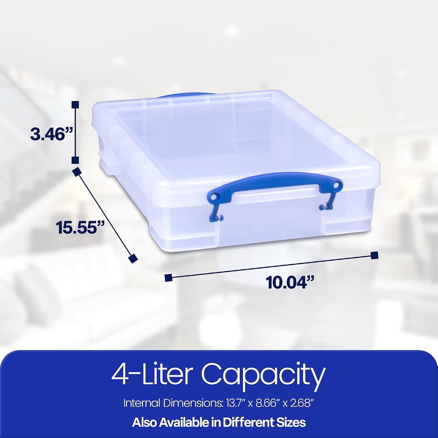 Really Useful Box 4 Liter Plastic Storage File Box Container with Snap Lid and Clip Lock Handles for Office Organization and Storage, Clear (10 Pack)