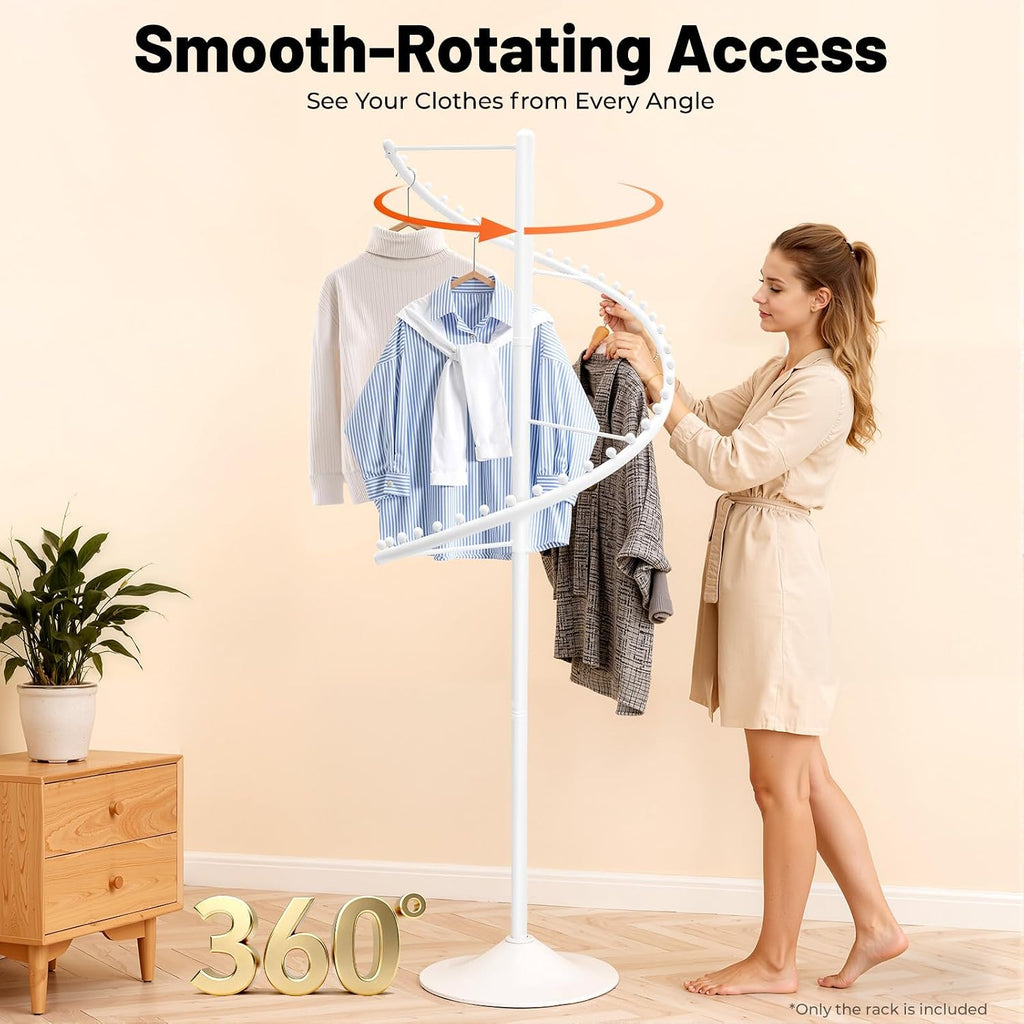 Spiral Rotating Garment Rack, Metal Clothing Rack Freestanding Coat Rack Retail Display Stand Hanger Shelf for Clothes Coats Bags Scarves 1.8M