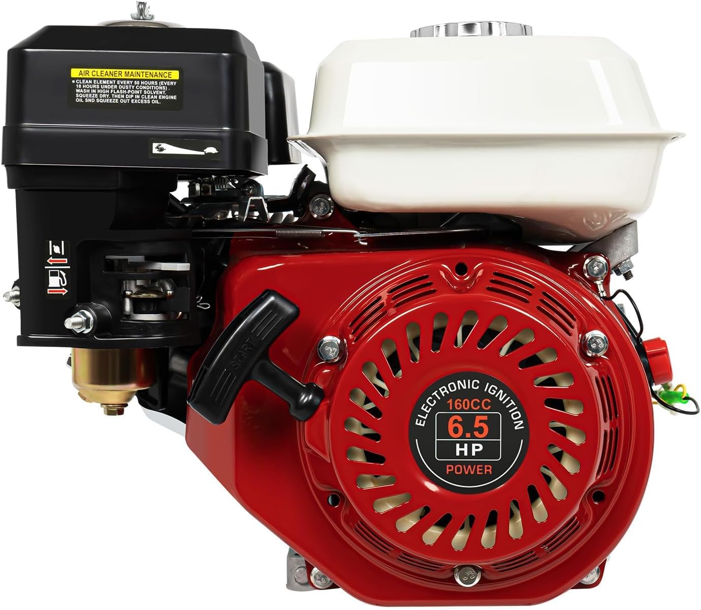 4-Stroke Gas Engine, Multi-Use Engine Gas Powered, Portable Gas Engine Motor with Air Cooling Pull Start, Home Back Up, Industrial Grade Outdoor Power Equipment, 160cc, 6.5HP (4-Stroke 6.5HP Red)