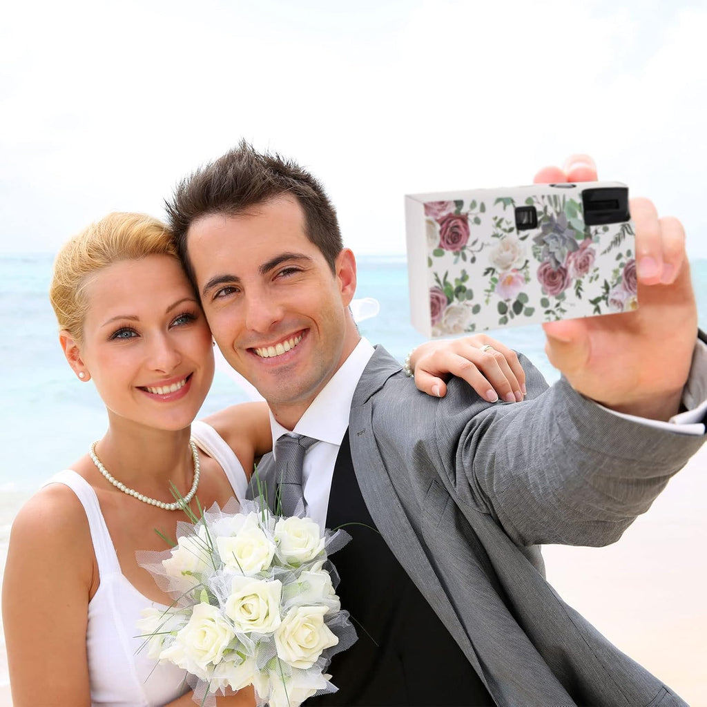 10 Pack Disposable Camera for Wedding Bulk, 35mm Single Use Camera Bulk with Flash Black and White Film for Gathering Wedding Travel (Pink Rose,Black and White Film)
