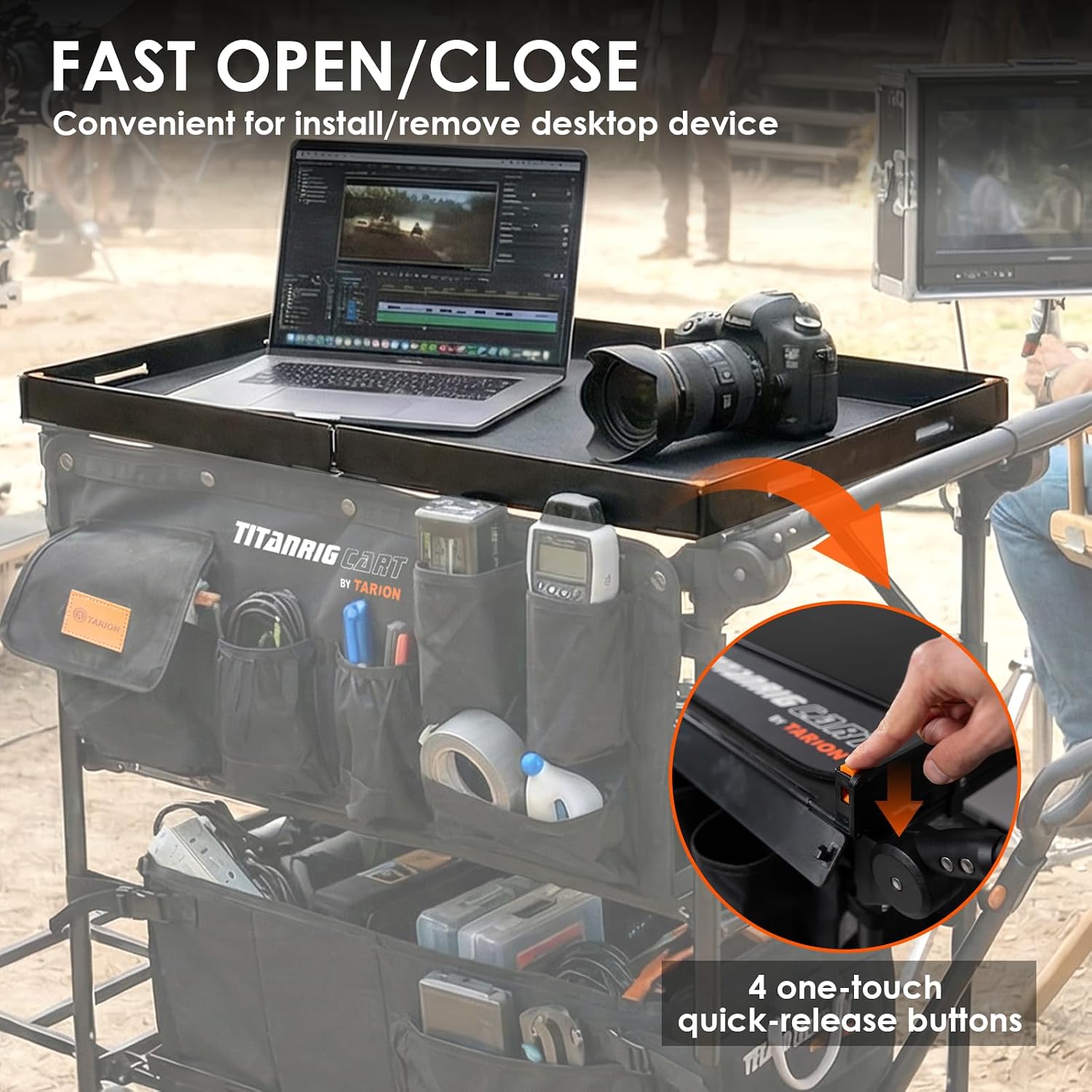 TARION Video Production Cart Accessories - Foldable Top Shelf Workstation with Mouse Pad- Upgraded with Wider Higher Laptop Platform for Titanrig Cart Base - Pro Top Shelf