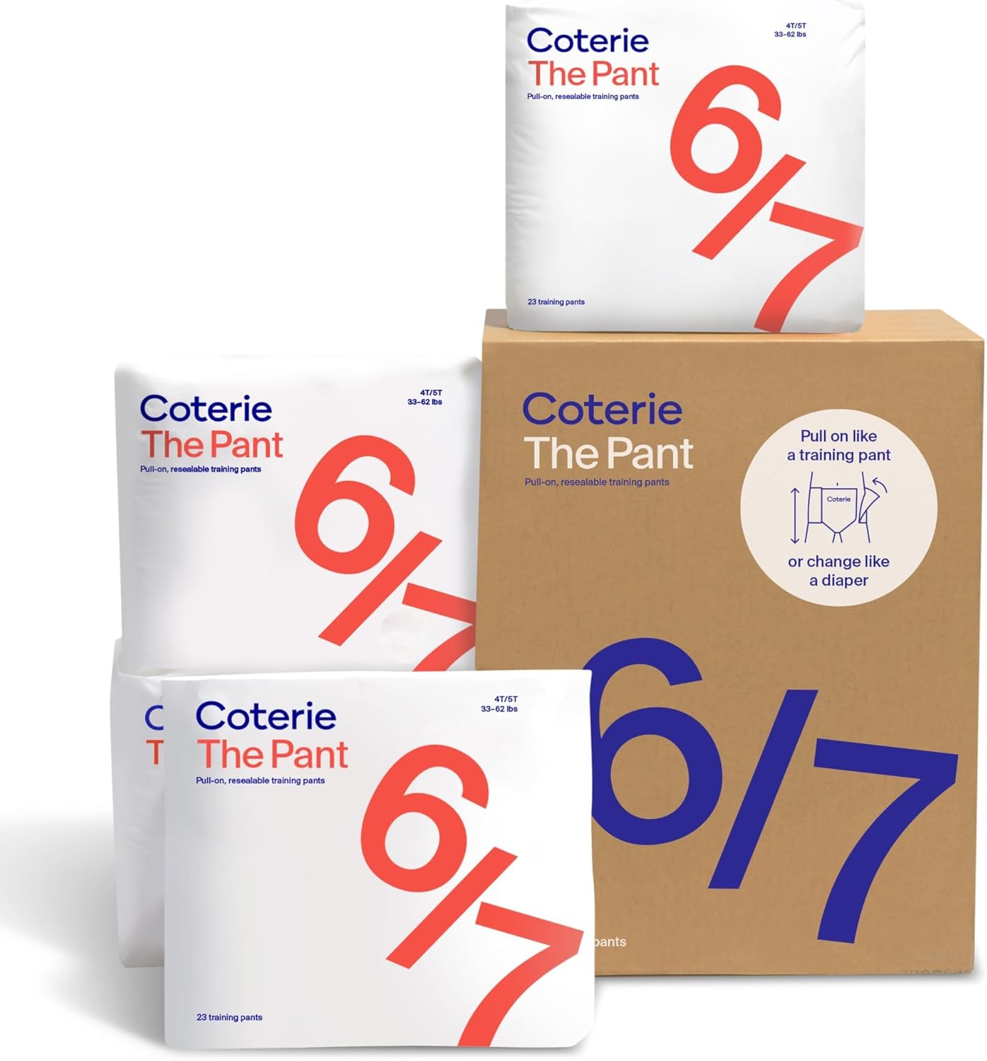Coterie The Pant, Size 6, Refastenable Training Pants for Sensitive Skin, Hypoallergenic, Overnight Leak Protection, 4T/5T (33-62 lbs), 92 Count