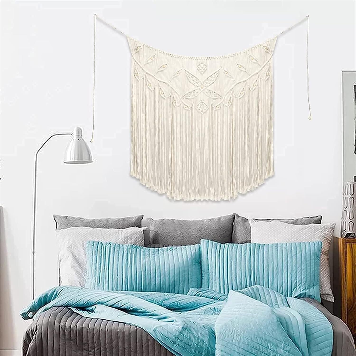 Modern Wall Decor Woven,Wall Hanging Art Tapestry, Macrame Wall Hanging Large Boho Chic Woven Tapestry Bohemian Cotton Handmade Wall Decor - Suitable for Home (White)