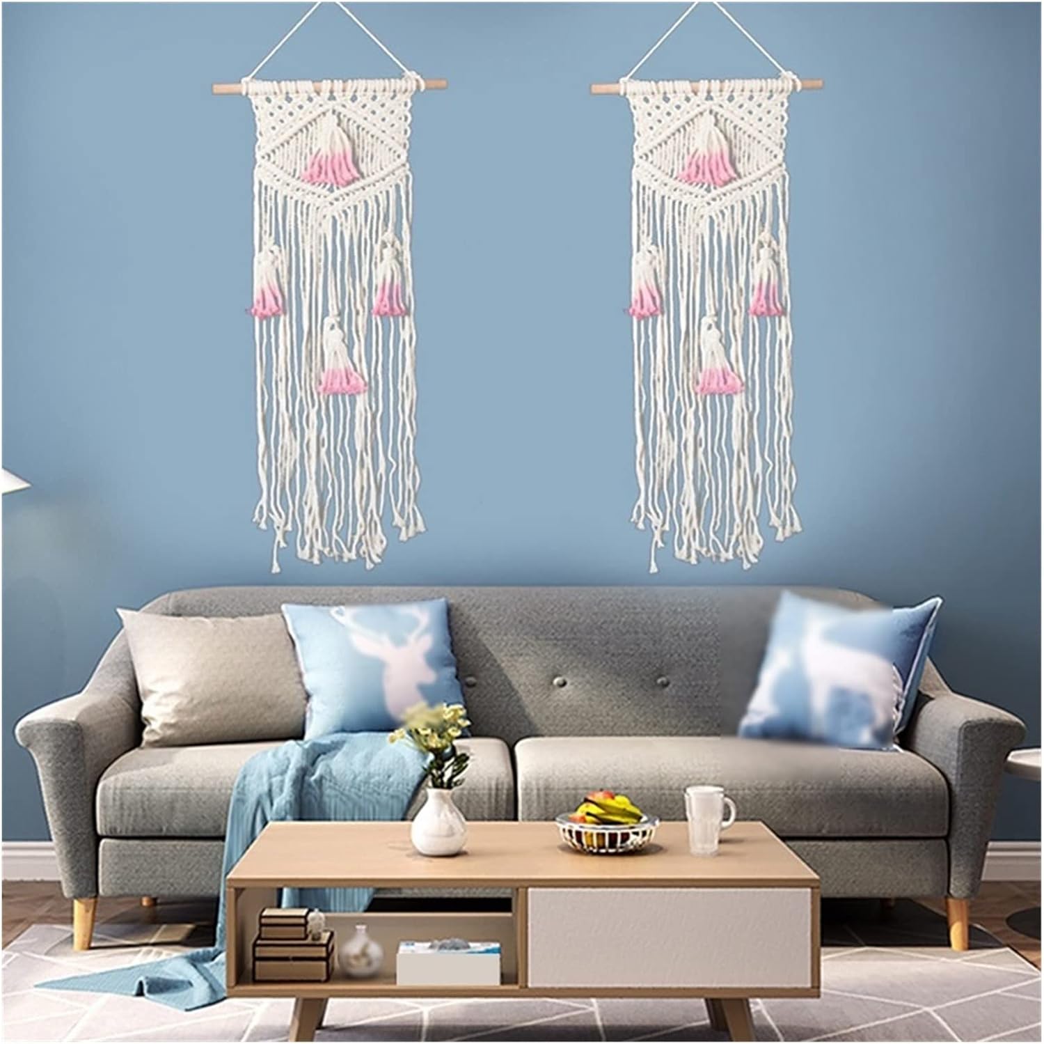 Tapestry Macrame Wall Hanging Tapestry Handwoven Art Macrame Tapestry with Tassel Wedding Home Backdrop Decoration (Ivory)