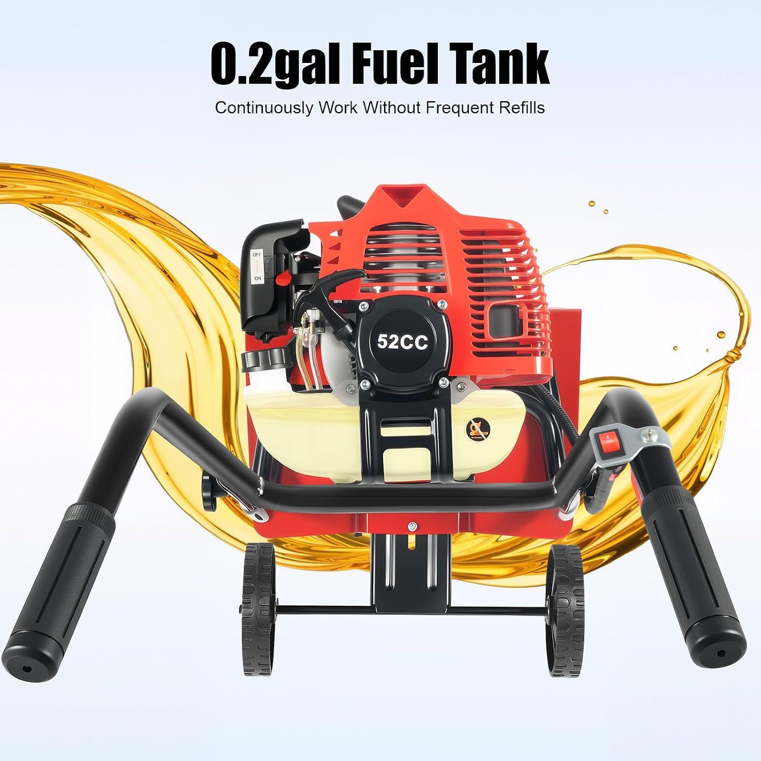 52CC 1900W Gas Powered Tiller, 2-Stroke Mini Hand Tiller with 14.17in Width, 6500-7000RPM Garden Cultivator for Soil Cultivation, Weed Removal, Small Farm, Backyard, Rotary Tiller