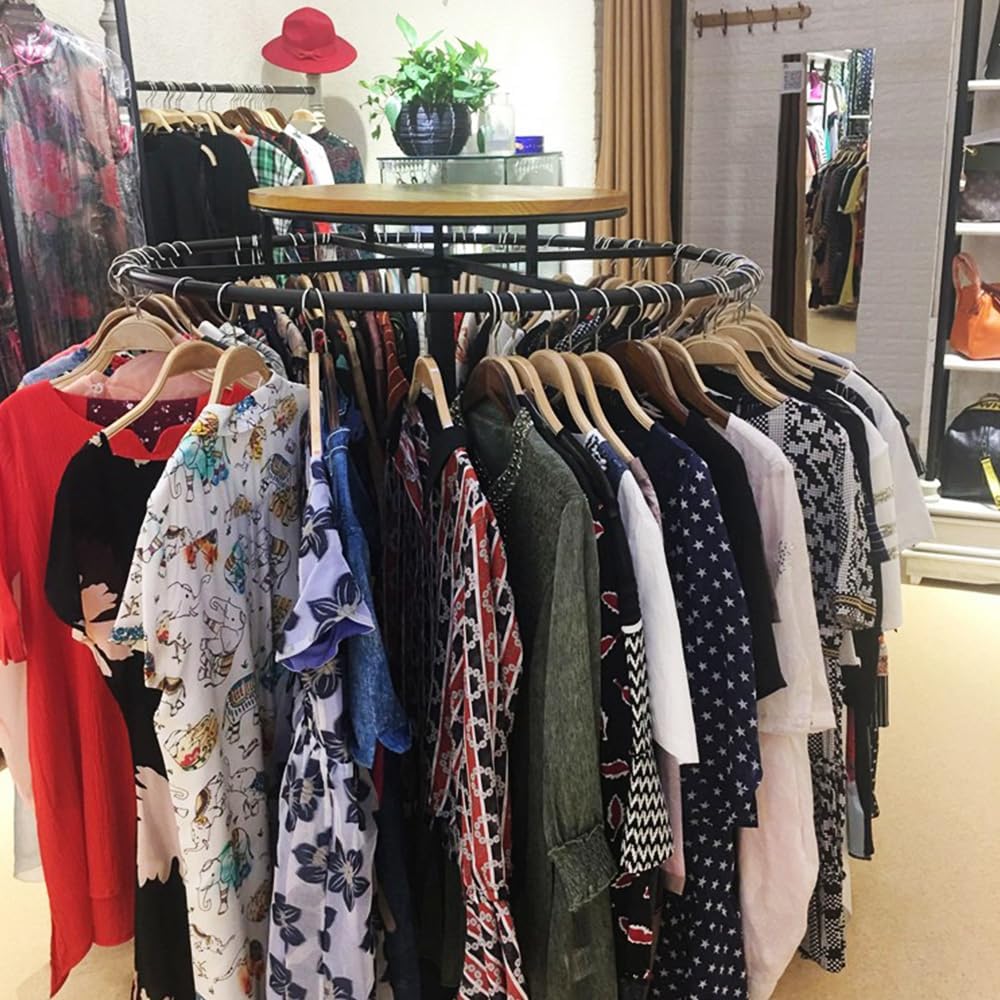 Rotatable Round Clothing Rack, Metal Freestanding Garment Rack with Shelves, Portable Clothing Display Rack, Heavy Duty Clothes Racks for Hanging Clothes