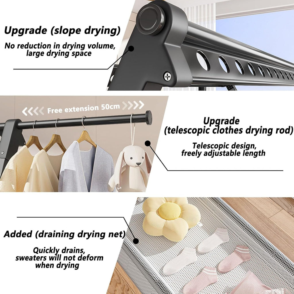 Foldable Freestanding Clothes Drying Rack, Portable and Extendable Clothing Rack with Stable Structure for Hanging Clothes