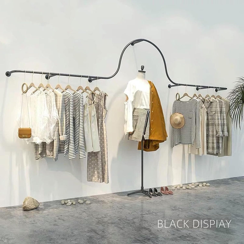 Wall-Mounted Garment Rack Hanging Clothes Rack, Heavy Clothing Store Large-Capacity Metal Display Stand,Home Retail Boutique Display Clothes Organizer Systems(Gold,200cm)