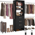 Homieasy 96 Inches Closet Organizer System, 8FT Customizable Walk In Closet Organizer with Hanging Rods, 3 Drawers Garment Rack with Leather Handle , 96' L x 16' W x 75' H, Max Load 1000 LBS, Black