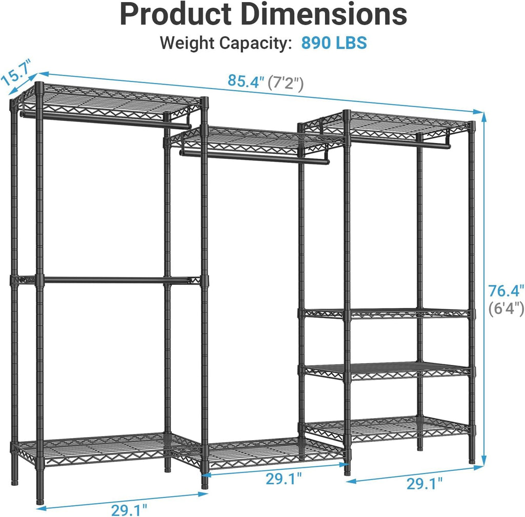 VIPEK V5C Plus Covered Clothing Rack Portable Wardrobe Closet, Heavy Duty with Adjustable Shelves, Black Metal with Upgraded Polyester Cover, Max Load 1040LBS