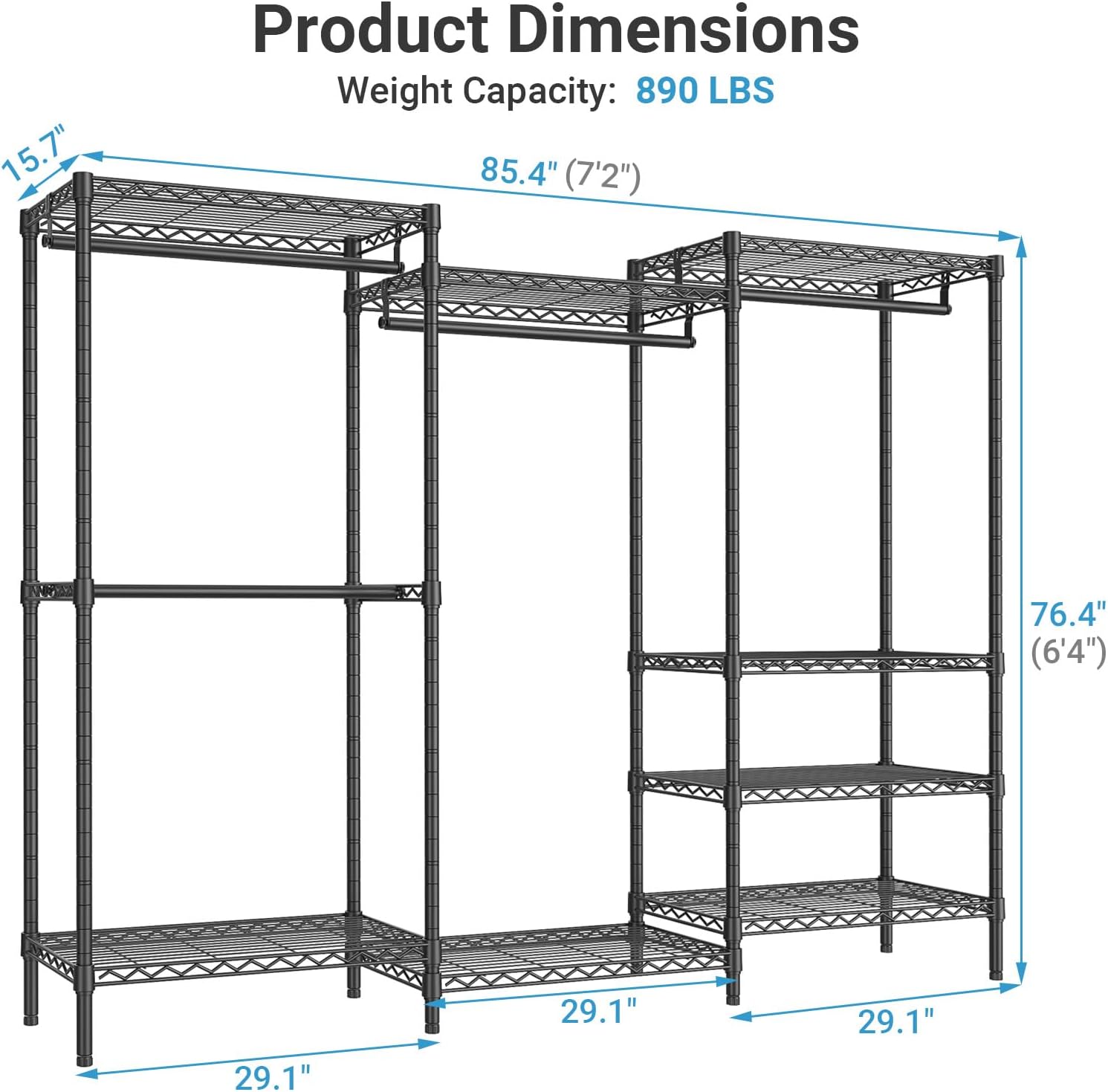 VIPEK V5C Plus Covered Clothing Rack Portable Wardrobe Closet, Heavy Duty with Adjustable Shelves, Black Metal with Upgraded Polyester Cover, Max Load 1040LBS