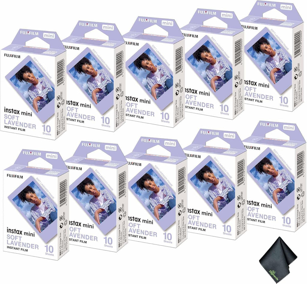 FUJIFILM INSTAX MINI Soft Lavender Instant Film (100 Exposures) Bundle with Microfiber Cleaning Cloth