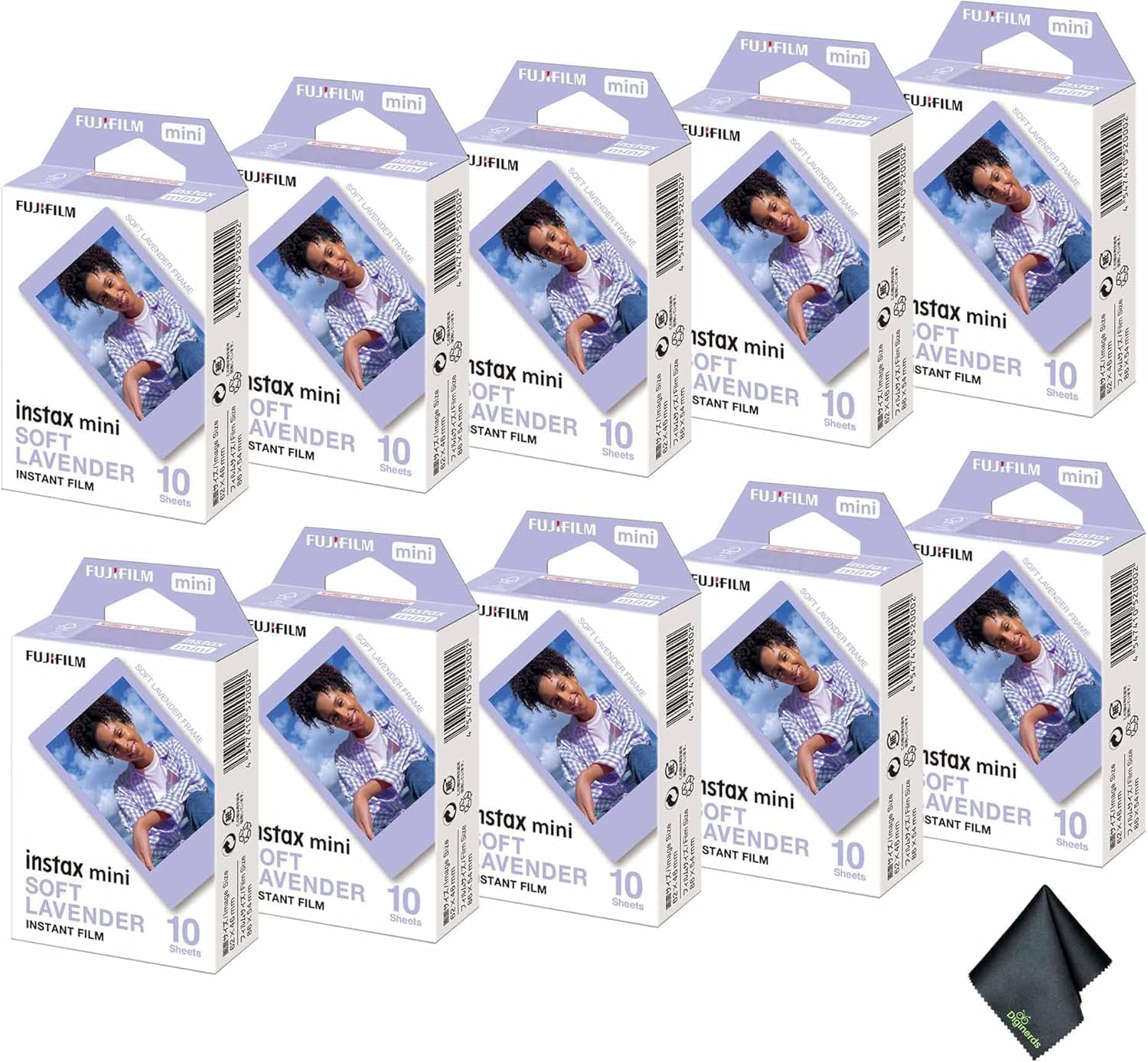 FUJIFILM INSTAX MINI Soft Lavender Instant Film (100 Exposures) Bundle with Microfiber Cleaning Cloth