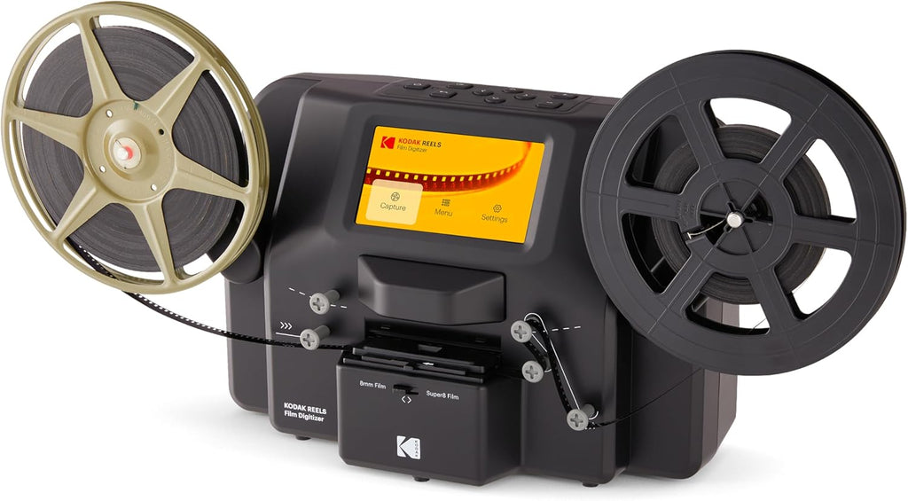 KODAK REELS 8mm & Super 8 Films Digitizer Converter with Big 5' Screen, Scanner Converts Film Frame by Frame to Digital MP4 Files for Viewing, Sharing & Saving on SD Card for 3' 4' 5' 7' and 9' Reels