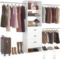 Homieasy 96 Inches Closet Organizer System, 8FT Customizable Walk In Closet Organizer with Hanging Rods, 3 Drawers Garment Rack with Leather Handle , 96' L x 16' W x 75' H, Max Load 1000 LBS, White